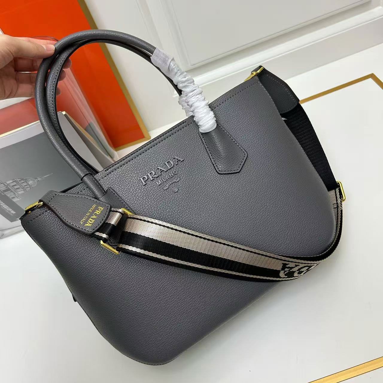 Prada Saffiano Monochrome Tote and Shoulder Bag